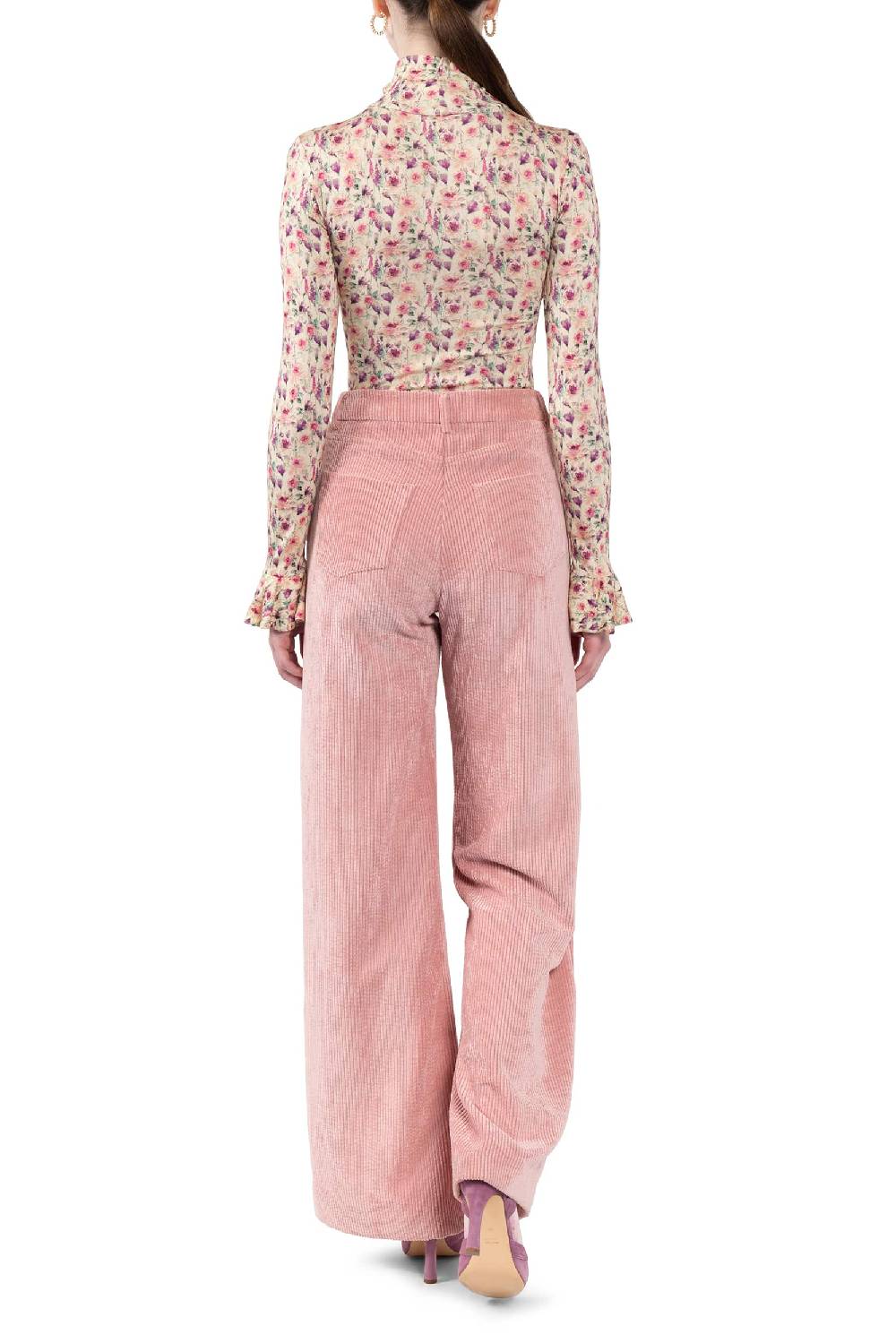 Luisa Beccaria Dolcevita in jersey stampato con rose selvatiche color crema Pezzi Unici