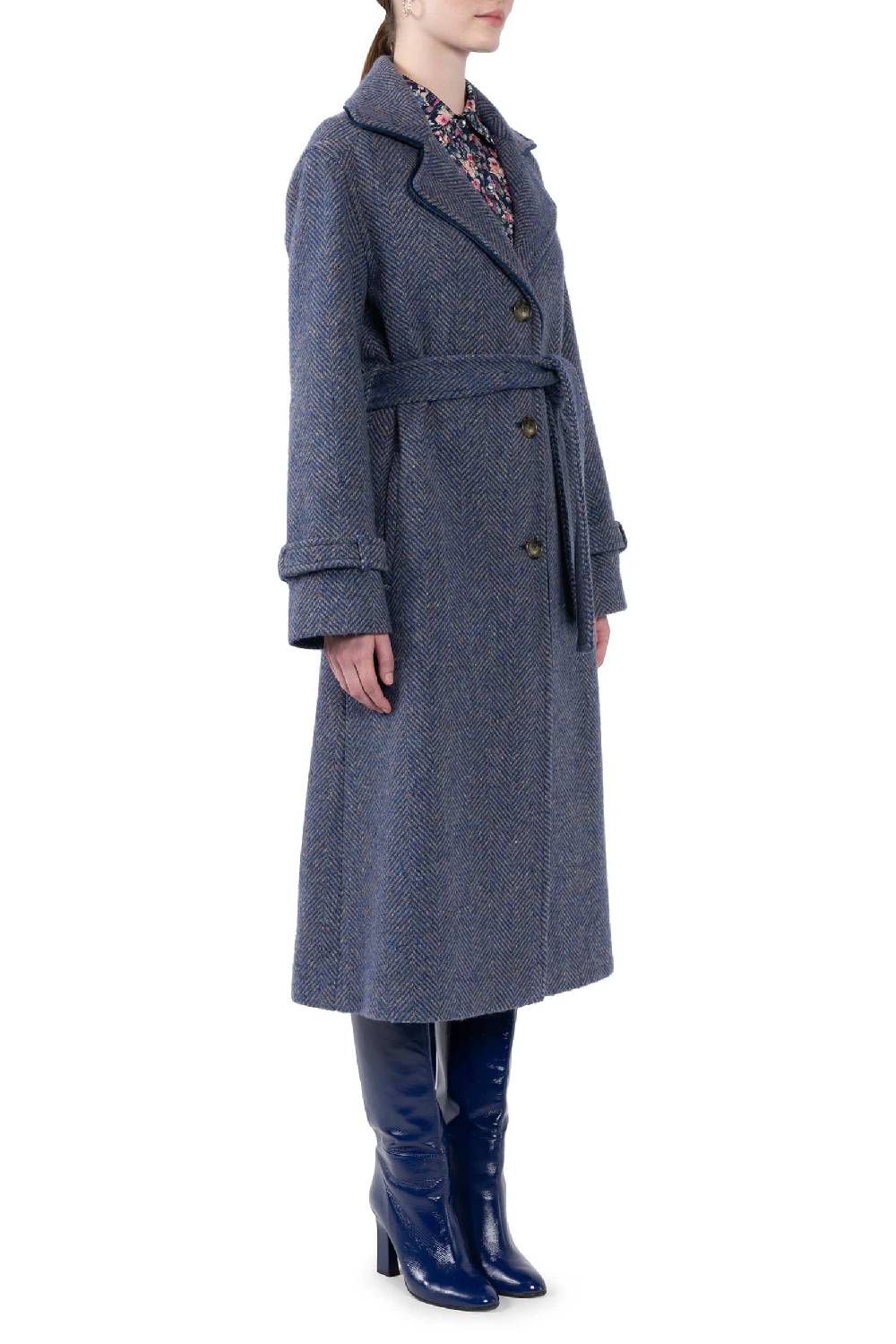 Luisa Beccaria Cappotto lungo in tweed a spina di pesce Soddisfazione Garantita