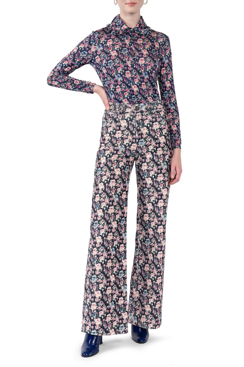 Luisa Beccaria Pantaloni palazzo in velluto a coste stampato Hotsell