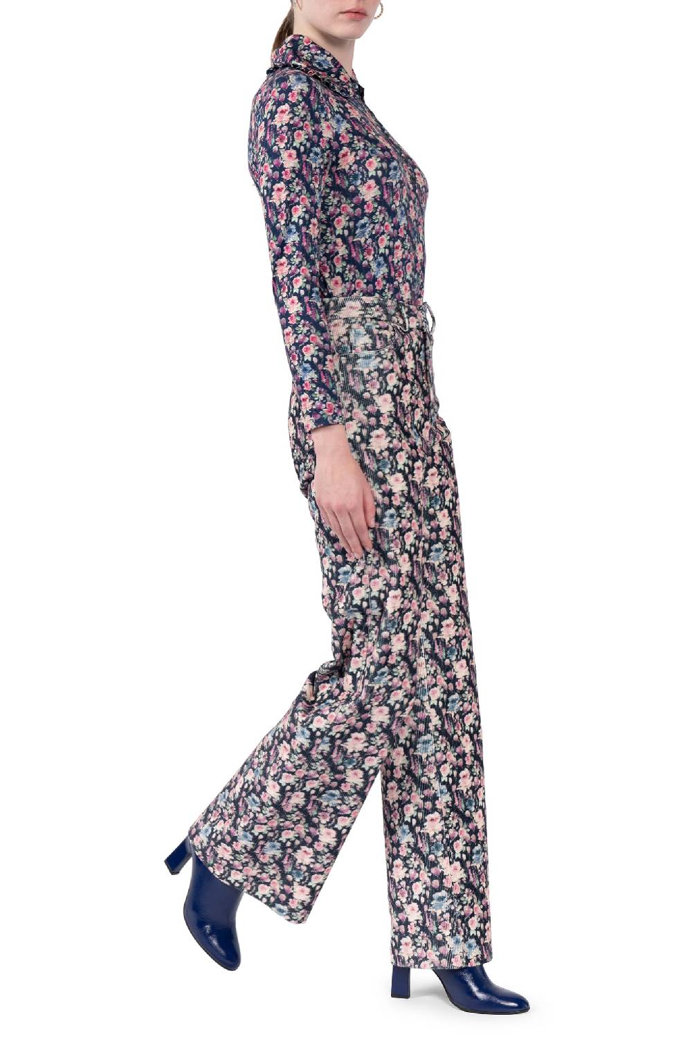 Luisa Beccaria Pantaloni palazzo in velluto a coste stampato Hotsell
