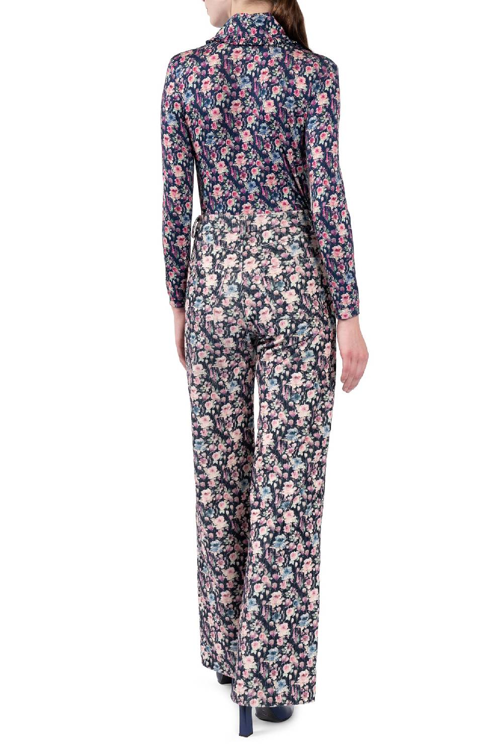 Luisa Beccaria Pantaloni palazzo in velluto a coste stampato Hotsell