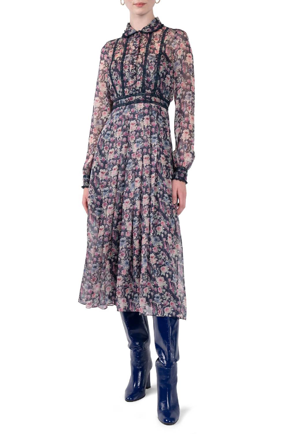 Luisa Beccaria Abito midi in chiffon stampato con rose I Più Venduti