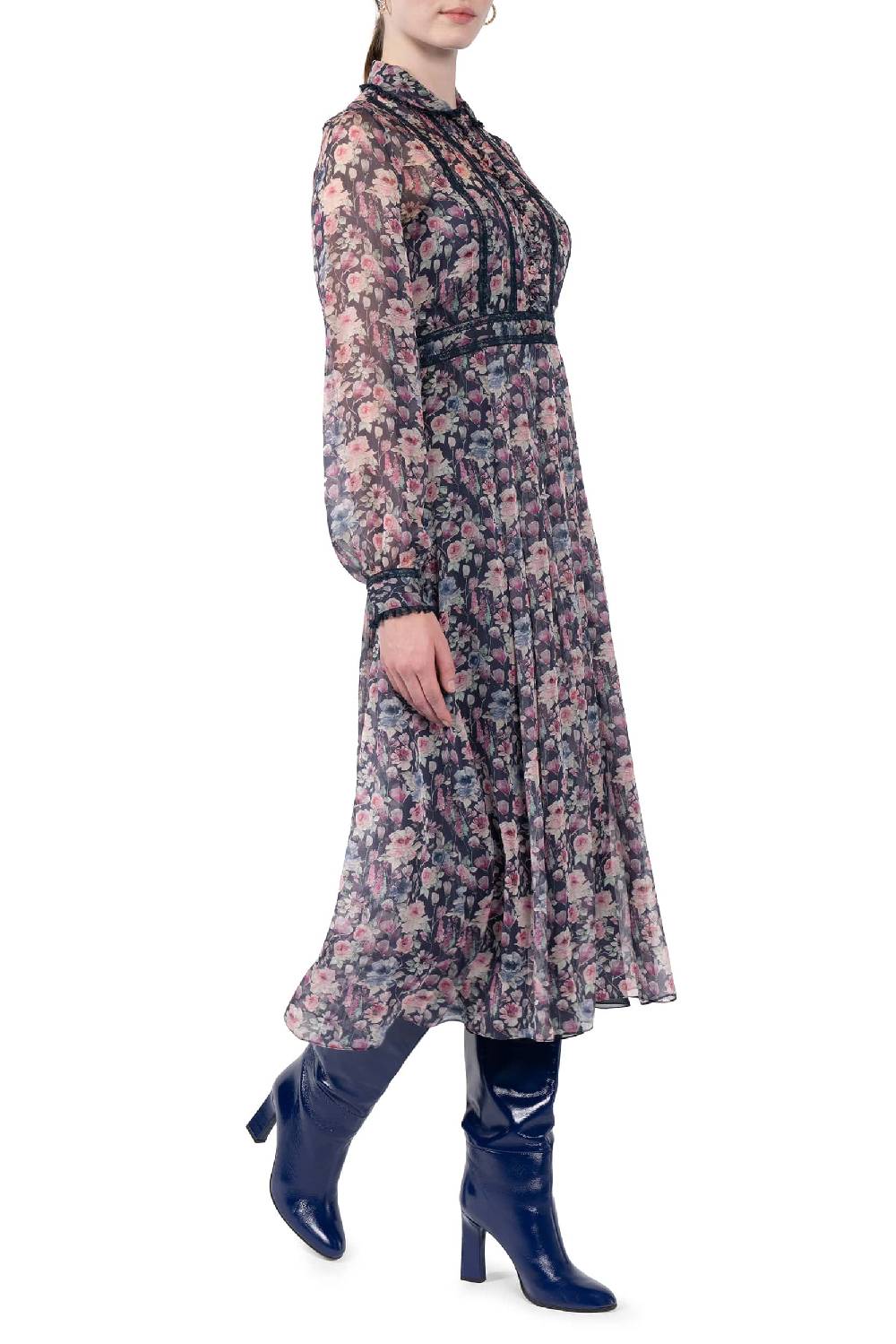 Luisa Beccaria Abito midi in chiffon stampato con rose I Più Venduti