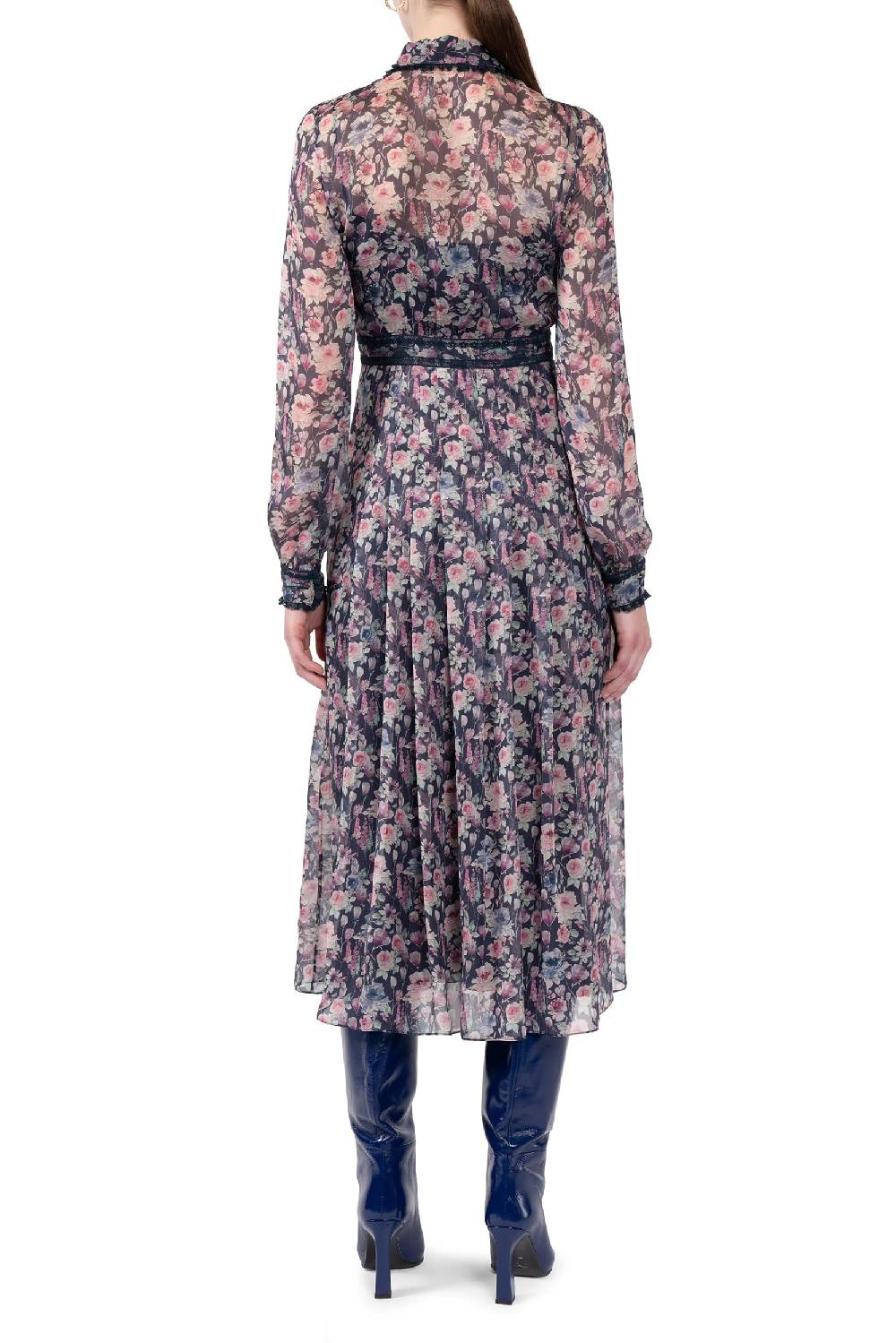 Luisa Beccaria Abito midi in chiffon stampato con rose I Più Venduti