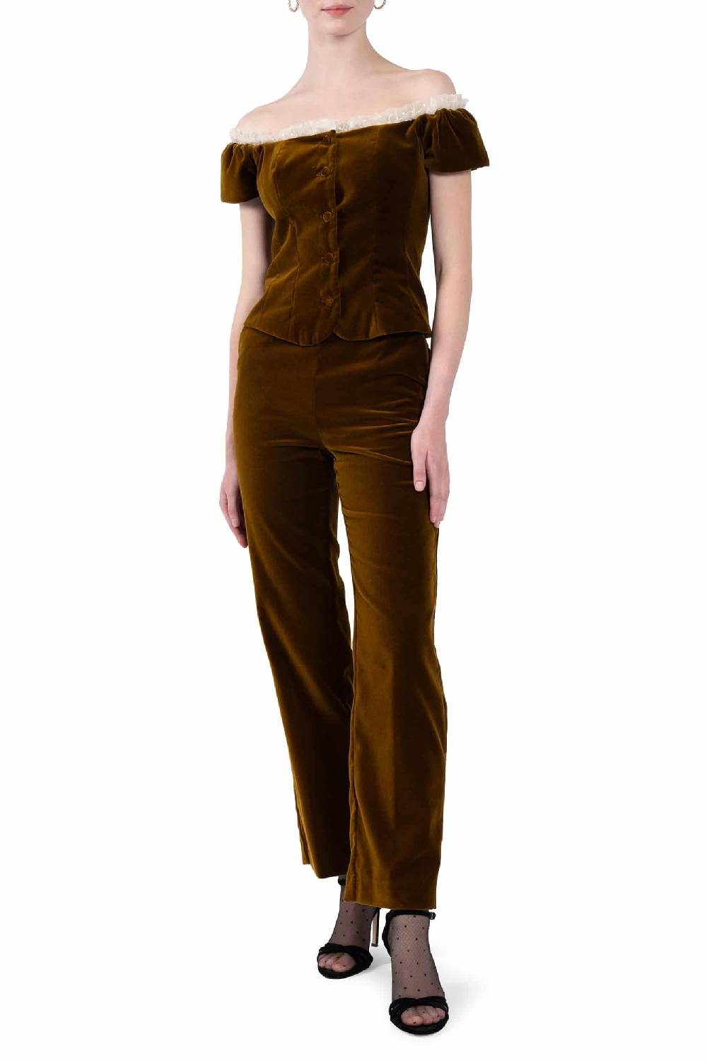 Luisa Beccaria Top in velluto con pizzo a pois Moda