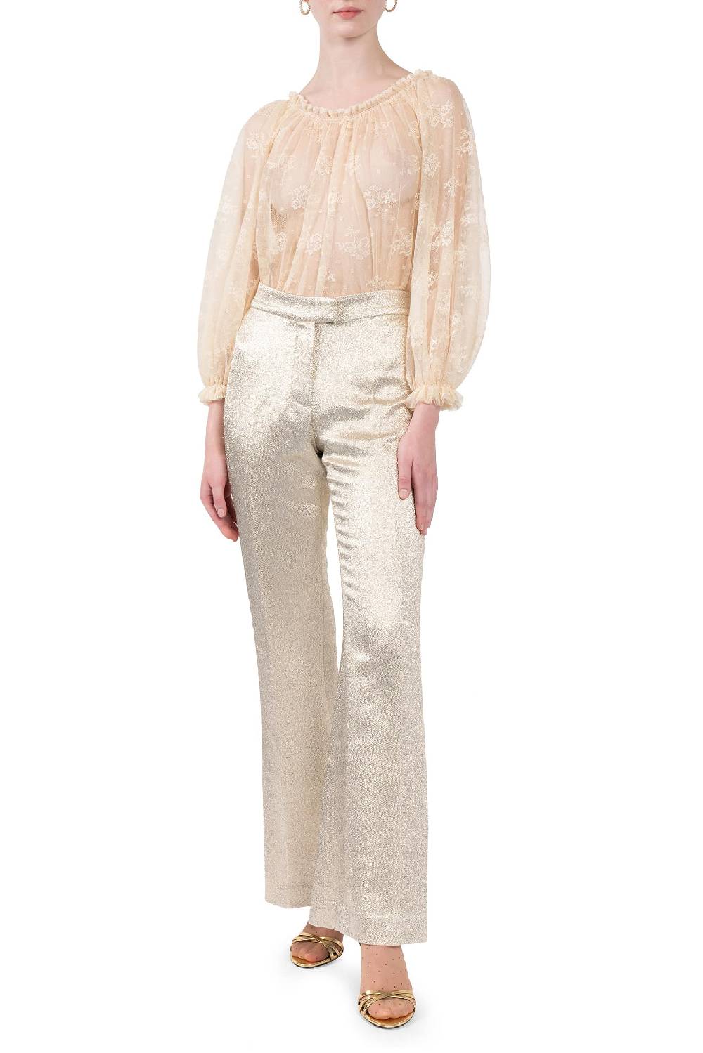 Luisa Beccaria Pantaloni in lana lurex con frange In Linea