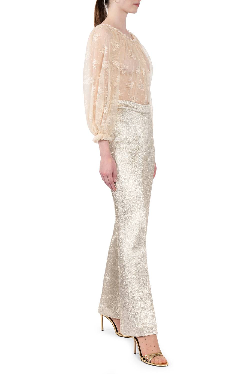 Luisa Beccaria Pantaloni in lana lurex con frange In Linea
