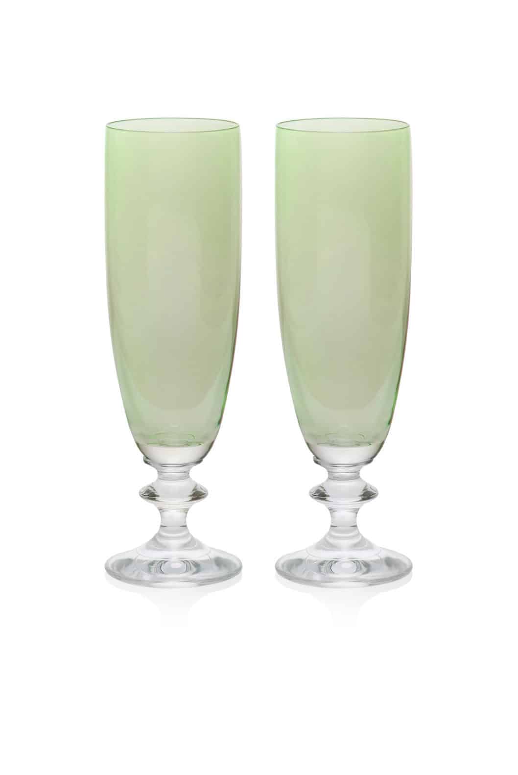 Luisa Beccaria Set Verde Di Due Bicchieri Flauto Roseo Offerta temporanea