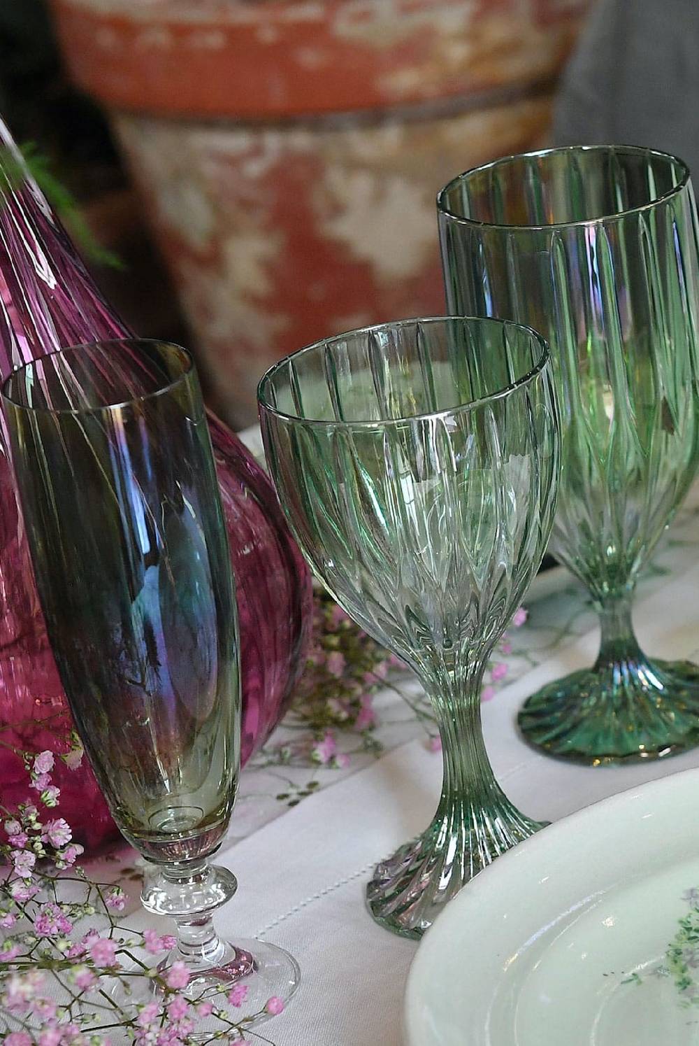 Luisa Beccaria Set Verde Di Due Bicchieri Flauto Roseo Offerta temporanea