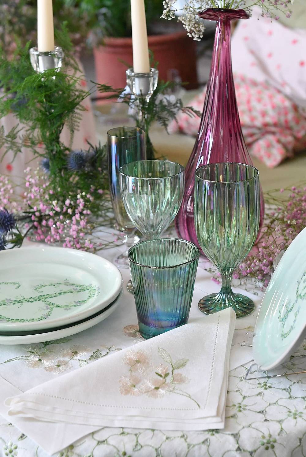 Luisa Beccaria Set Verde Di Due Bicchieri Di Vino Iside Soddisfazione Garantita