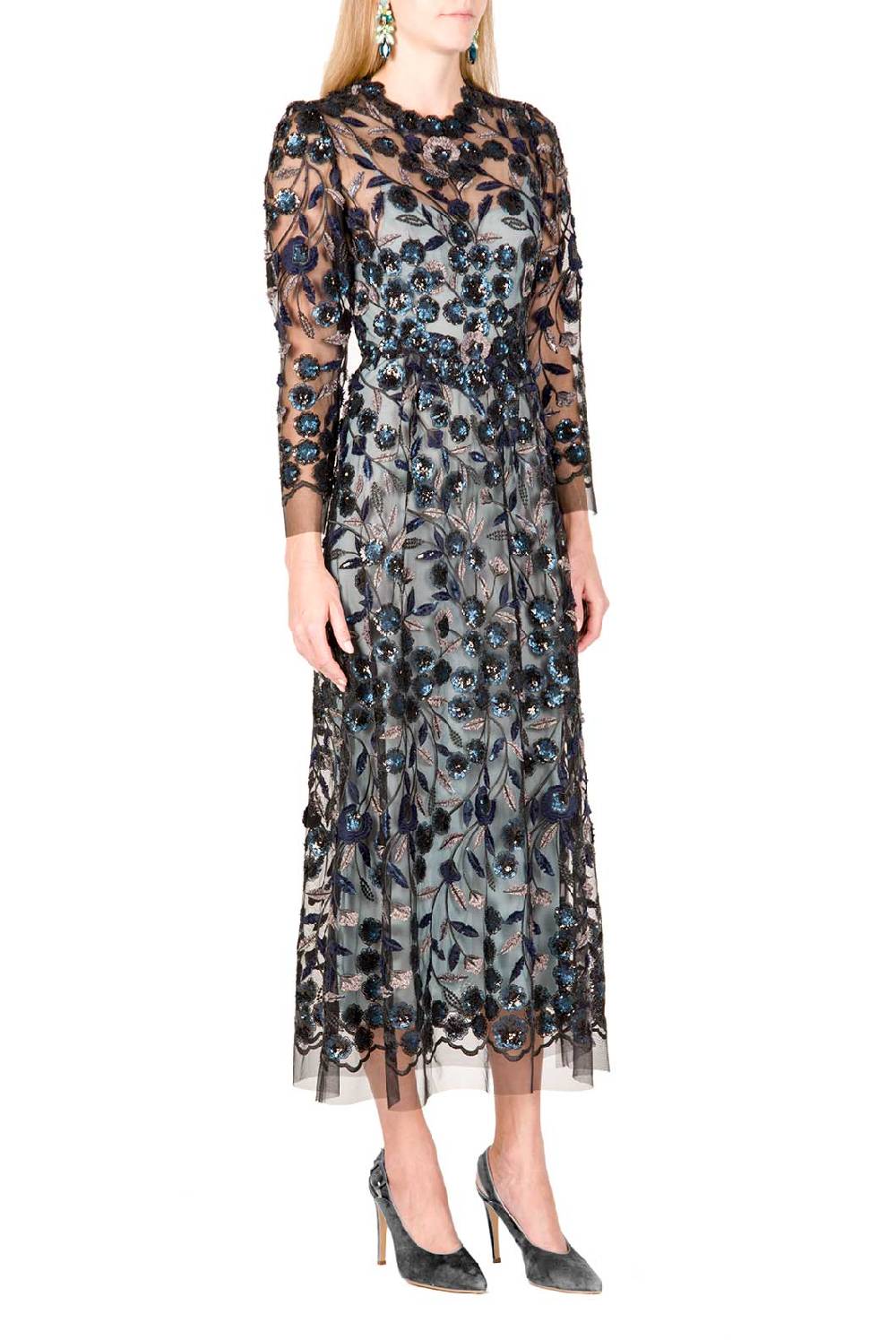 Luisa Beccaria Abito longuette in tulle ricamato con paillettes Outlet