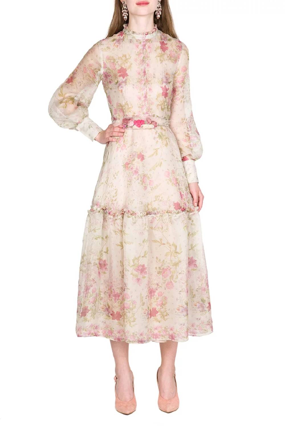 Luisa Beccaria Abito in organza di seta stampata color crema Offerte