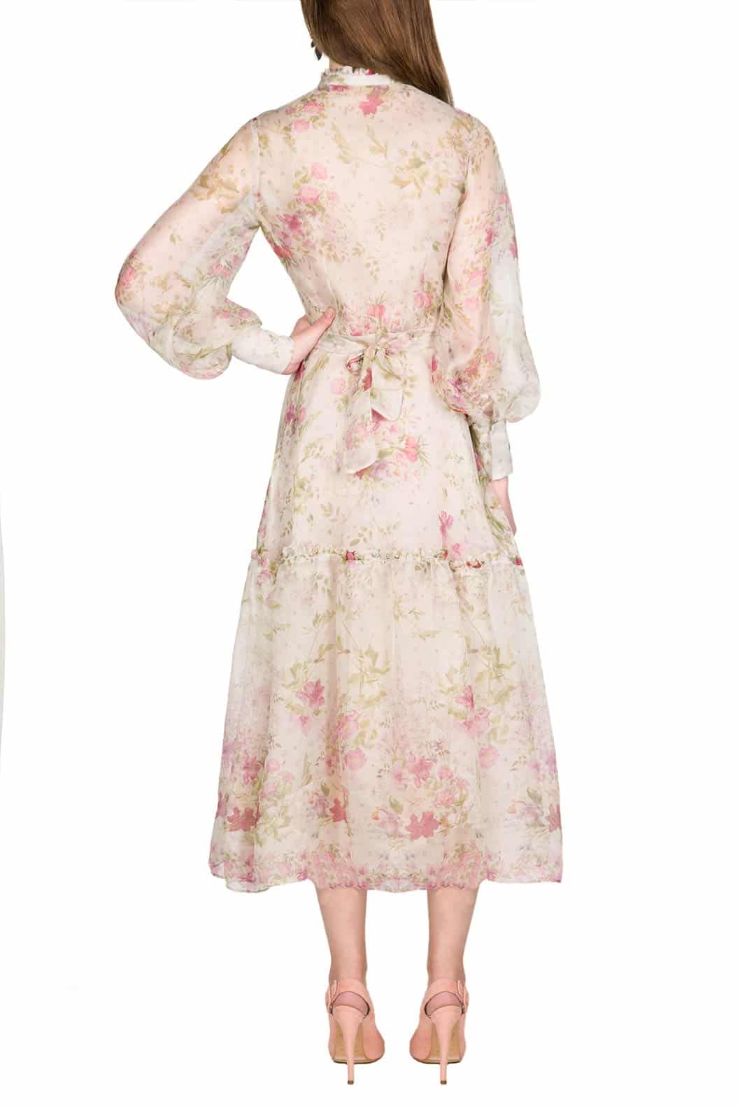 Luisa Beccaria Abito in organza di seta stampata color crema Offerte
