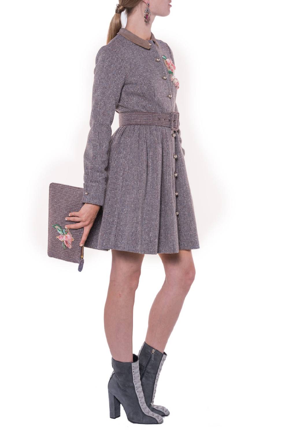 Luisa Beccaria Abito A Maniche Lunghe In Tweed Con Ricamo Spedizione Gratuita