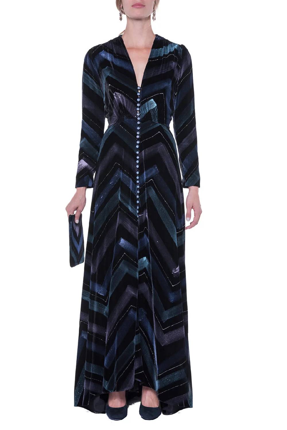 Luisa Beccaria Bottoncino Velvet Chevron Consegna Veloce