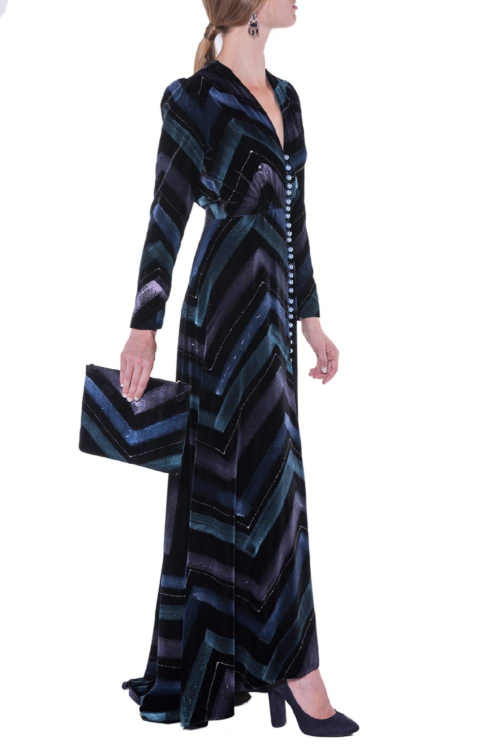 Luisa Beccaria Bottoncino Velvet Chevron Consegna Veloce