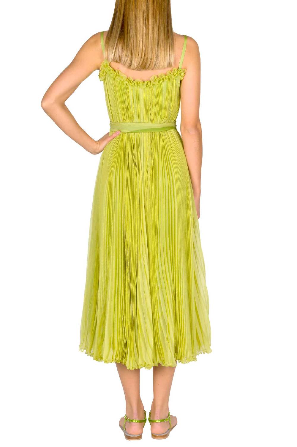 Luisa Beccaria Abito plissettato verde lime con fascia Sconto