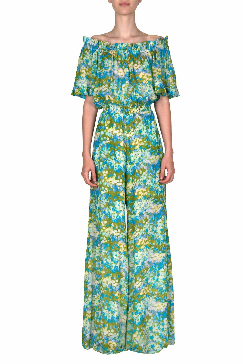 Luisa Beccaria Tuta blu Monet con spalle scoperte Offerta