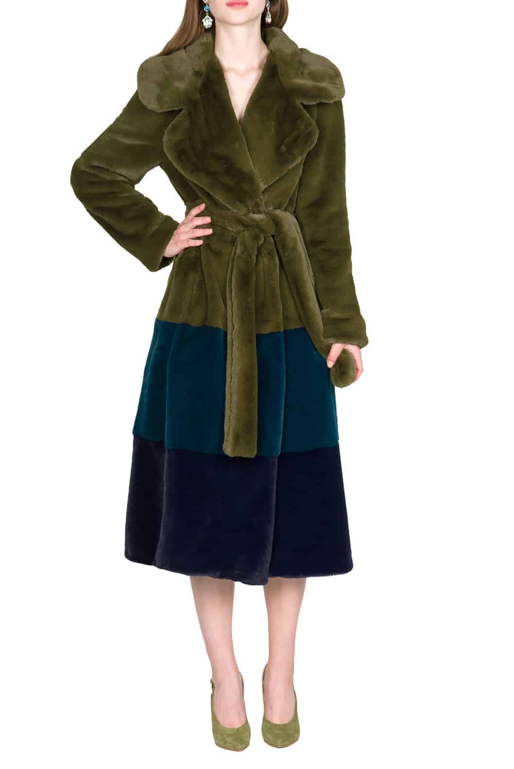 Luisa Beccaria Cappotto in pelliccia sintetica colorblock In Saldo