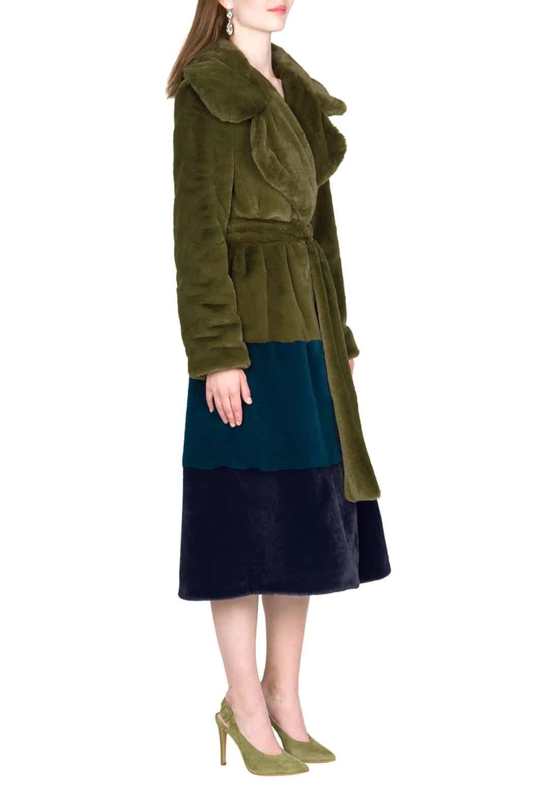 Luisa Beccaria Cappotto in pelliccia sintetica colorblock In Saldo