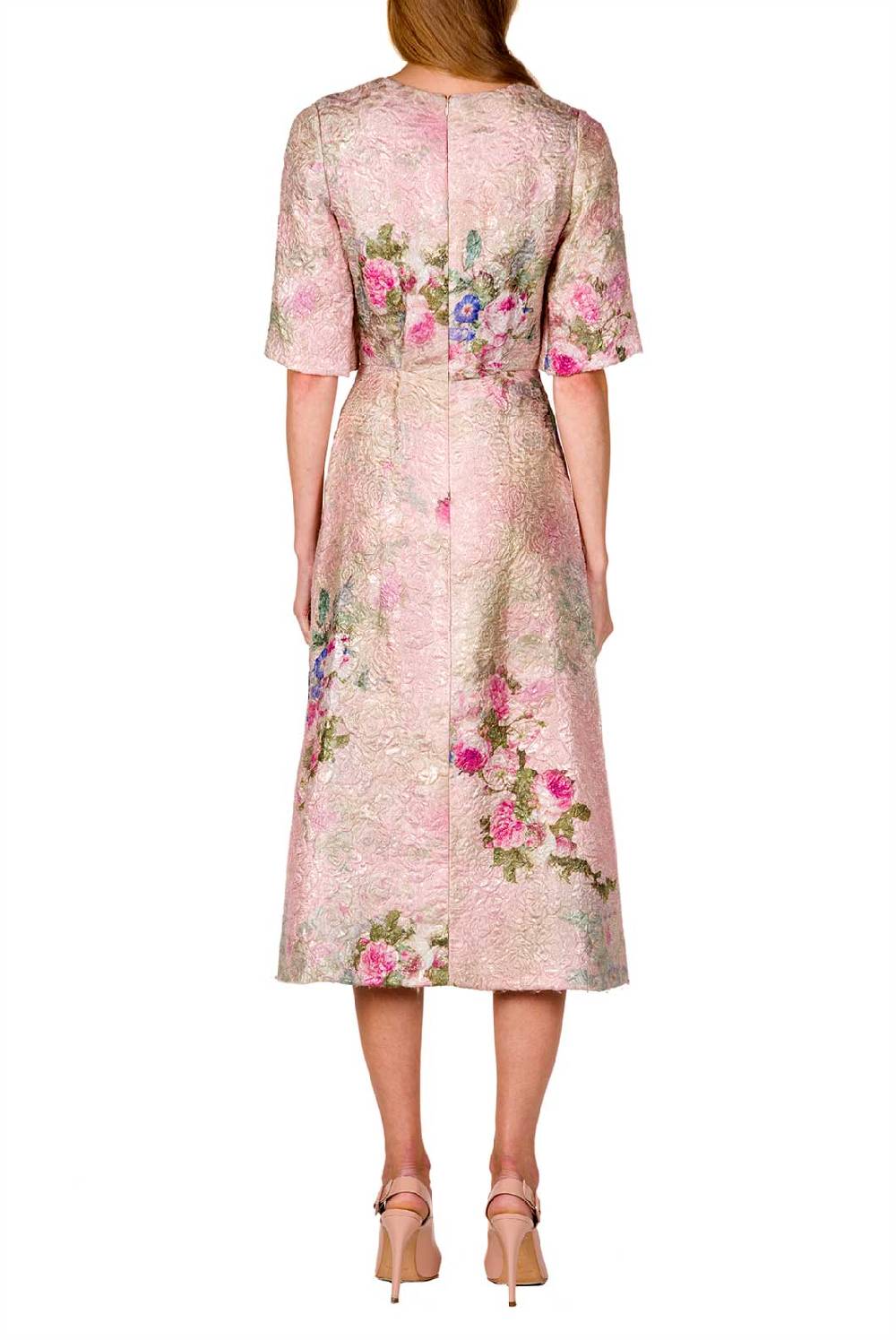Luisa Beccaria Abito midi in broccato di seta con stampa floreale Pezzi Unici