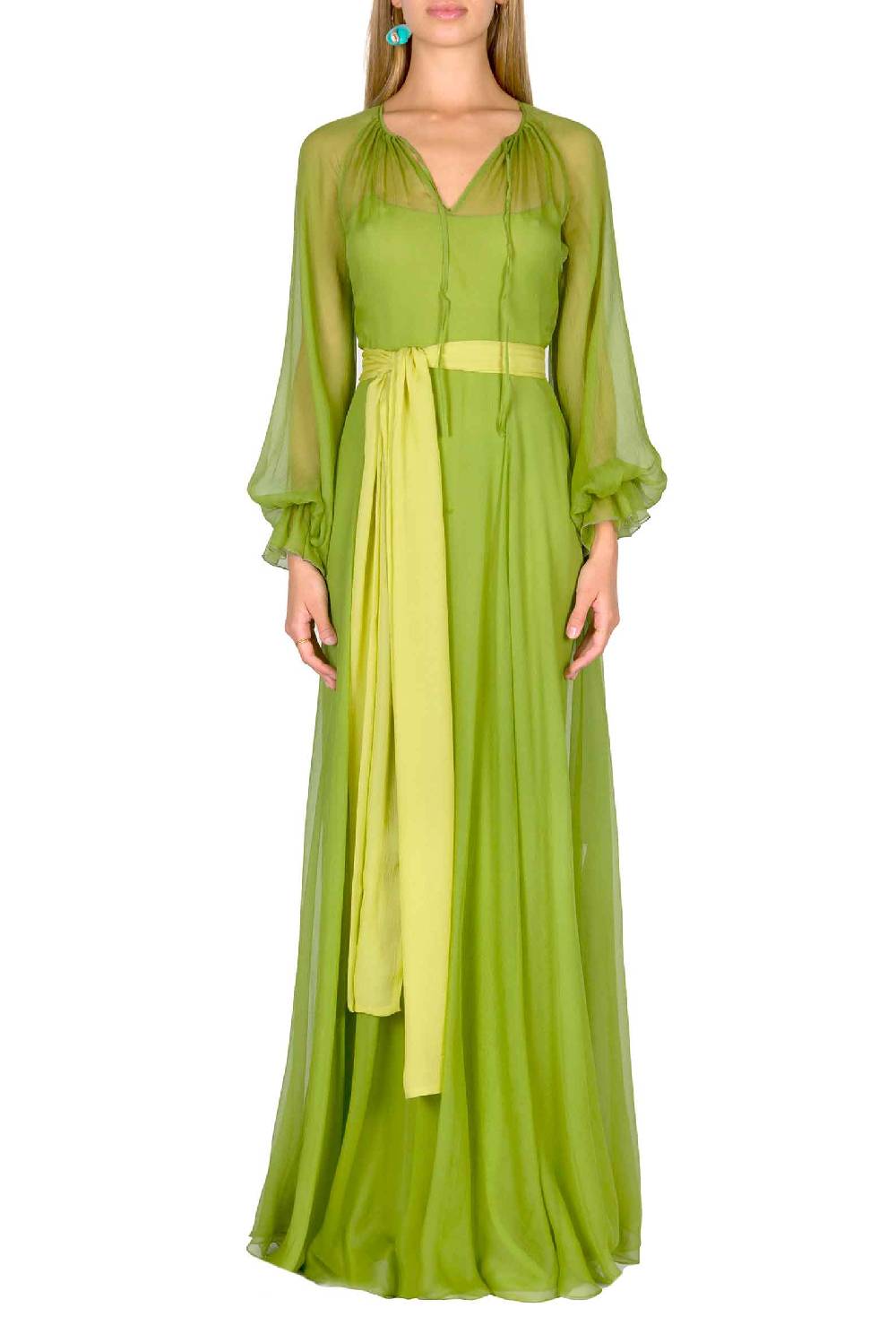 Luisa Beccaria Maxi abito in chiffon verde lime Qualità Garantita