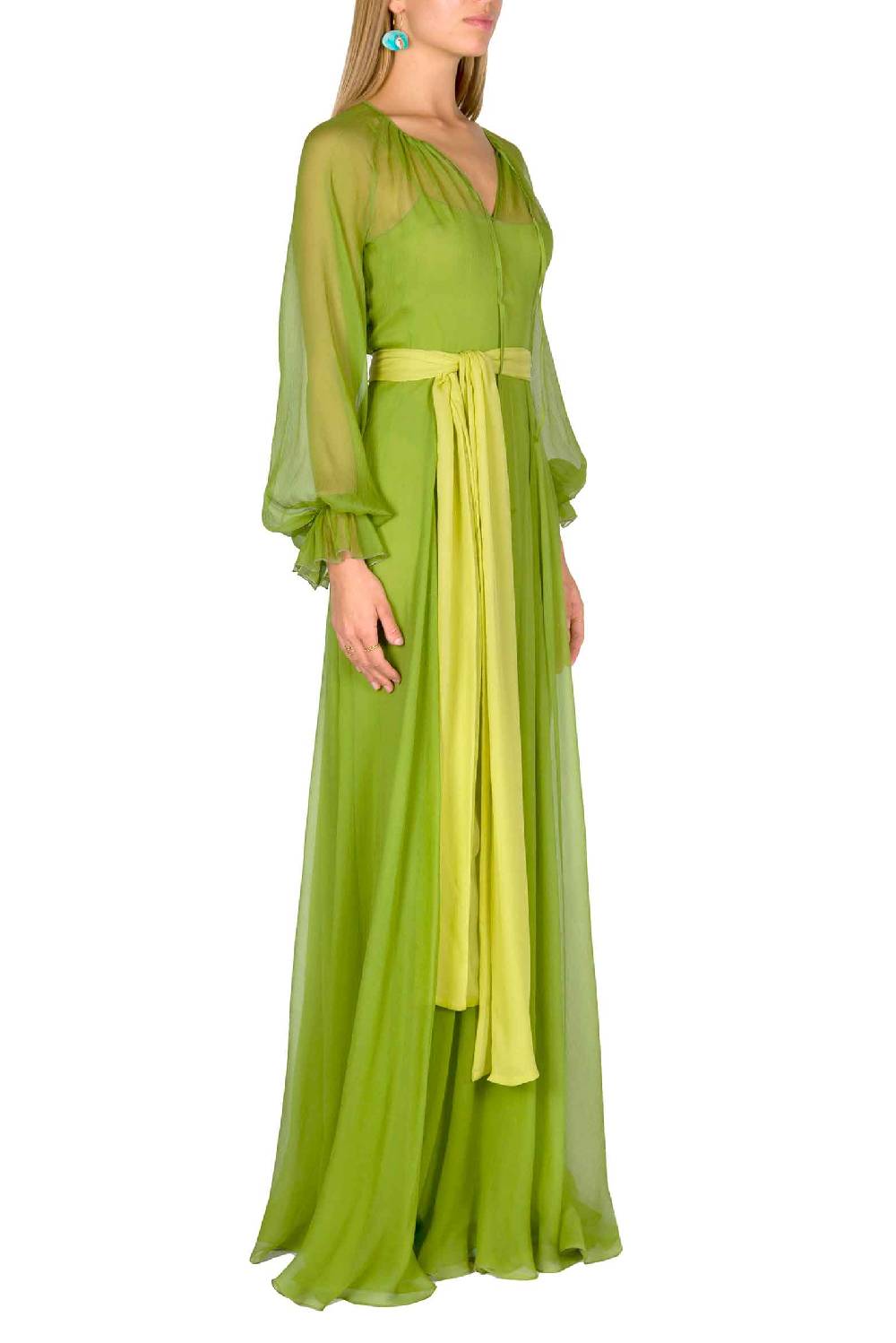 Luisa Beccaria Maxi abito in chiffon verde lime Qualità Garantita