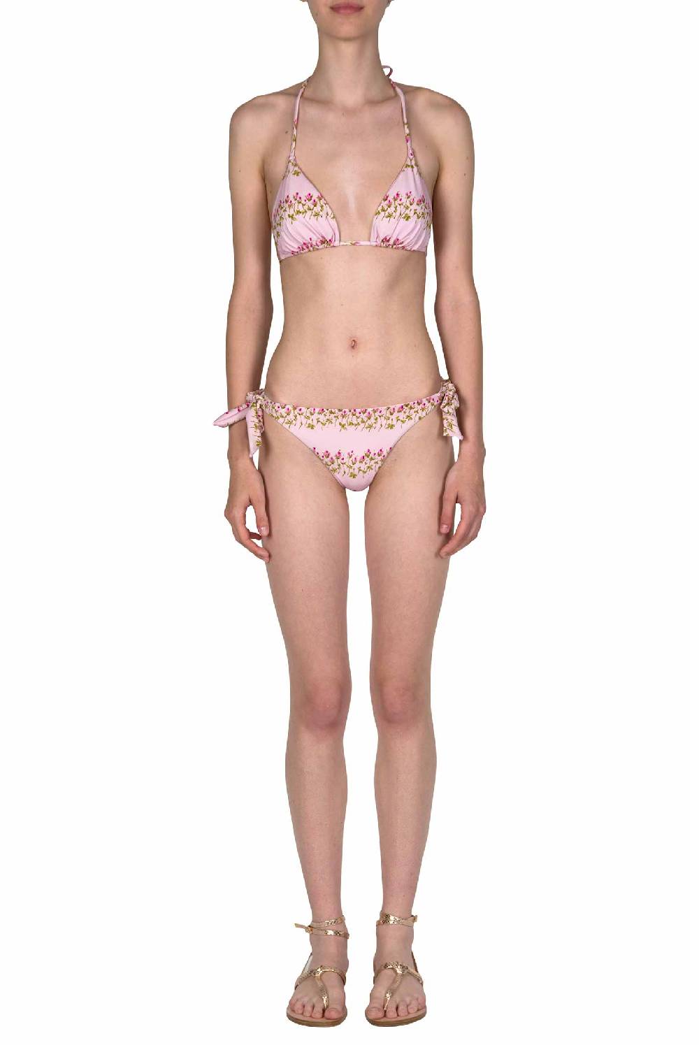 Luisa Beccaria Bikini a triangolo e slip a righe fiorite rosa Negozi Online