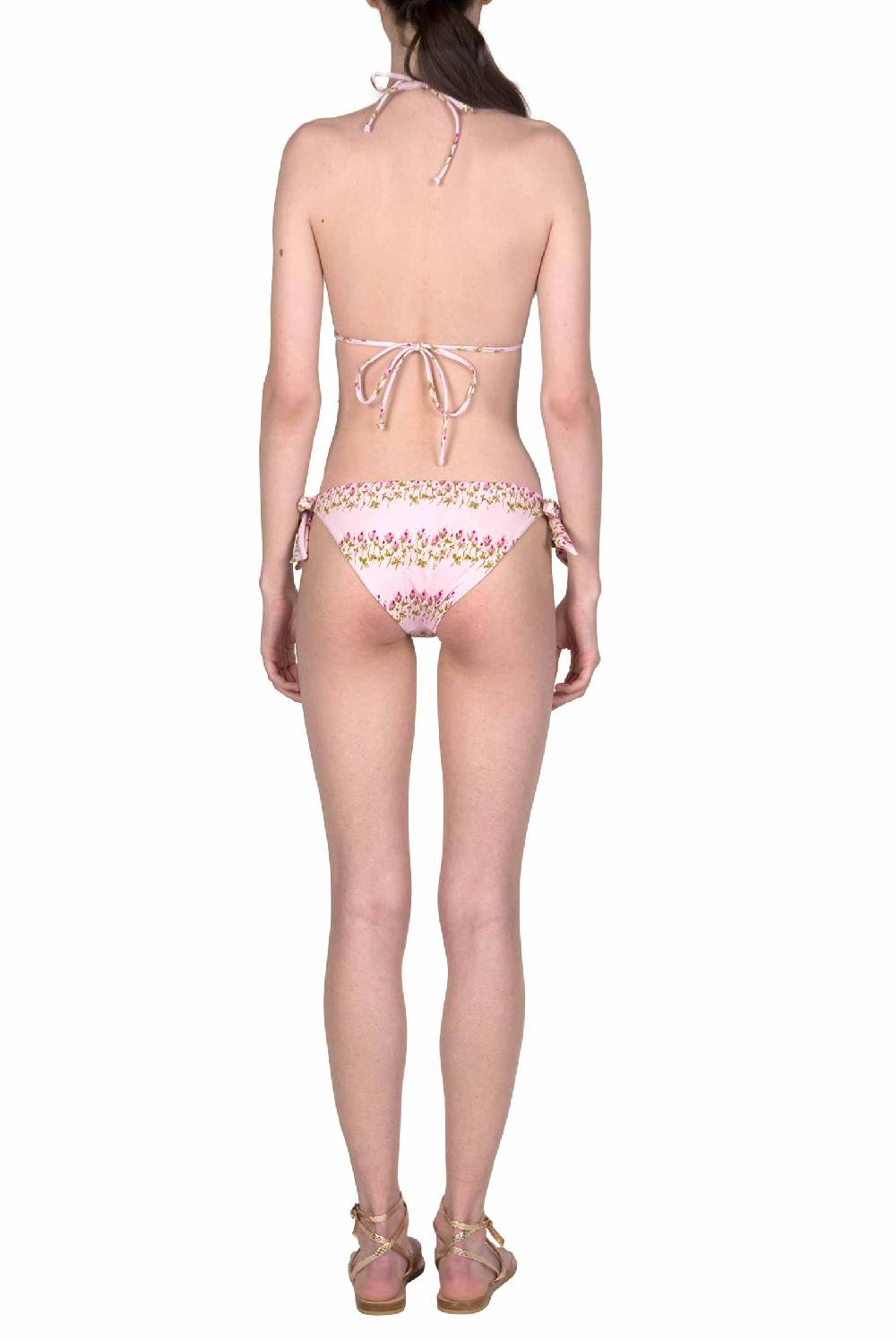 Luisa Beccaria Bikini a triangolo e slip a righe fiorite rosa Negozi Online