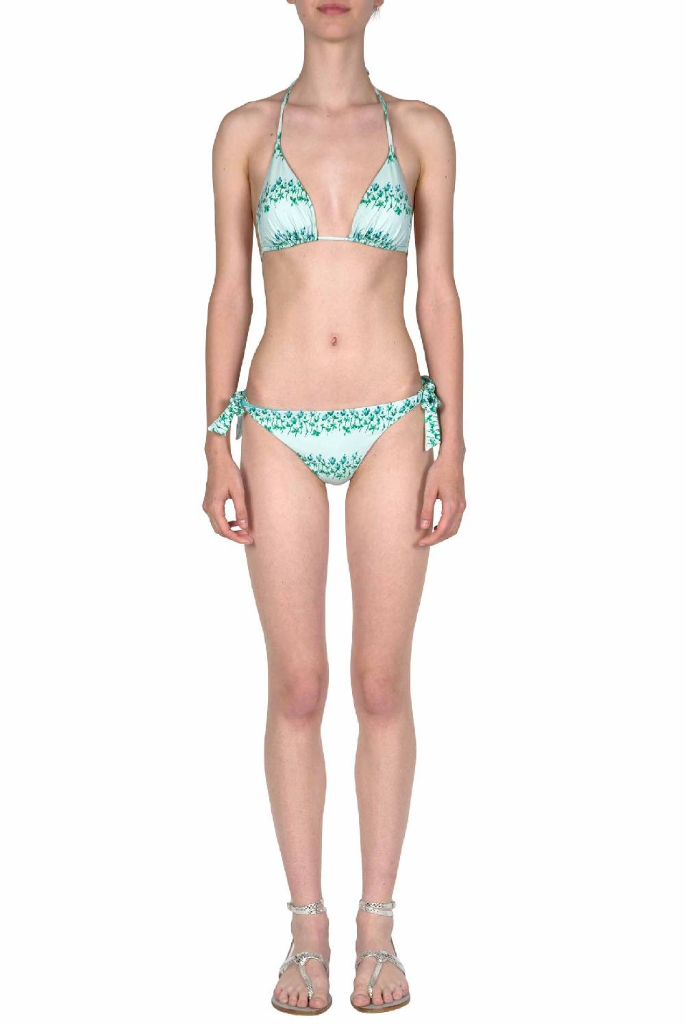 Luisa Beccaria Bikini Triangolo E Slip A Righe Fiorite Blu Consegna Veloce
