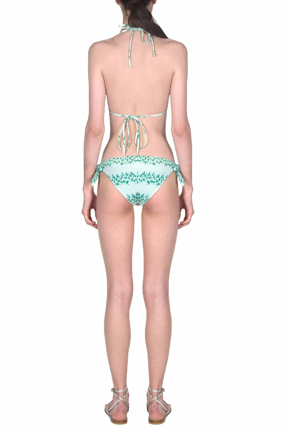 Luisa Beccaria Bikini Triangolo E Slip A Righe Fiorite Blu Consegna Veloce