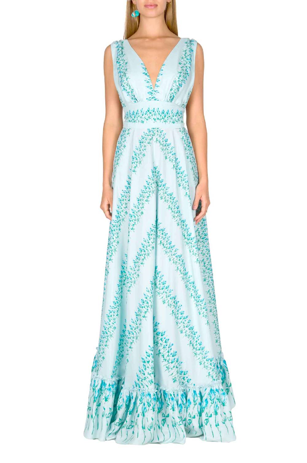 Luisa Beccaria Maxi abito in seta a vita impero a righe fiorite Shopping Online