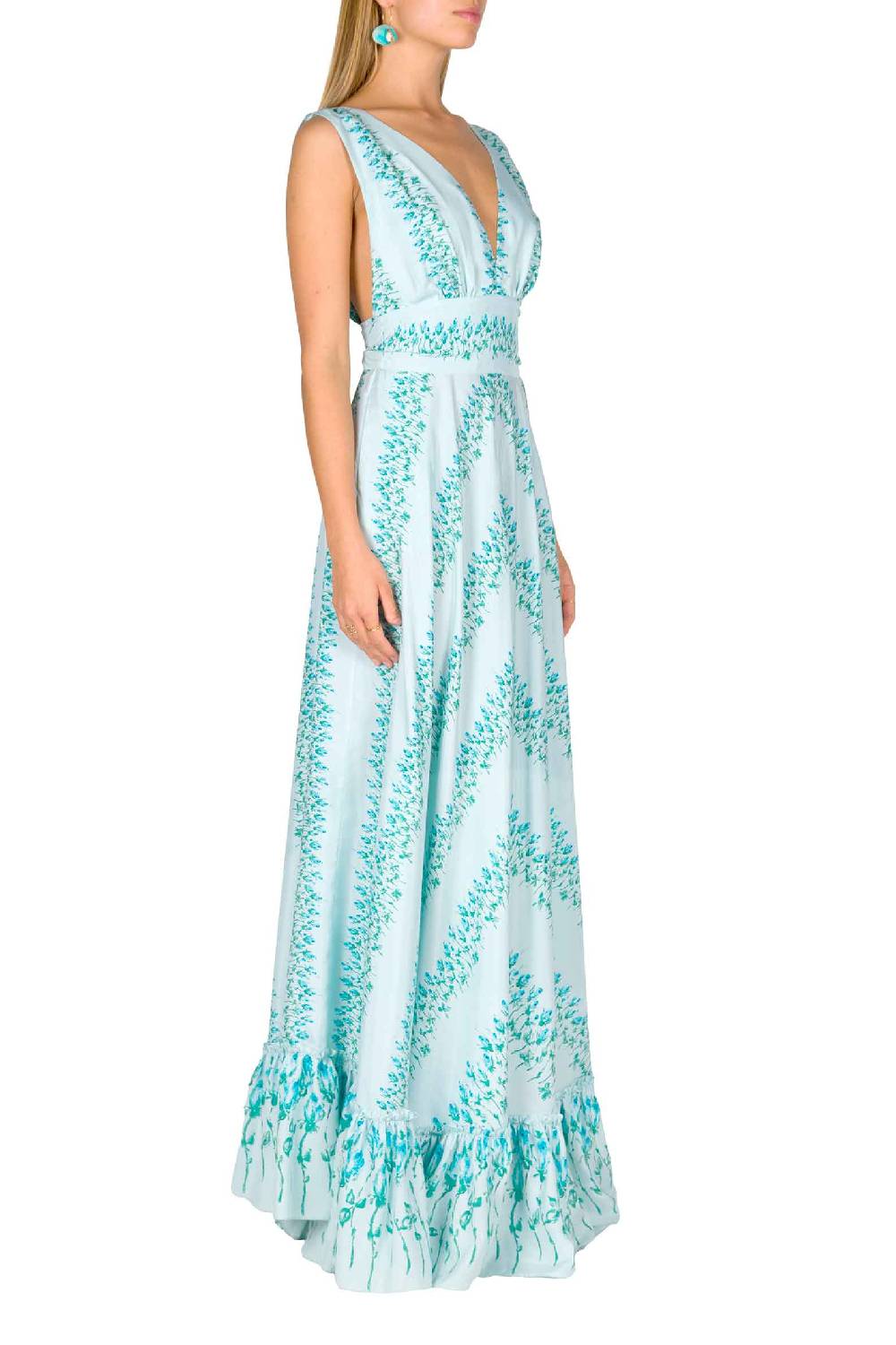 Luisa Beccaria Maxi abito in seta a vita impero a righe fiorite Shopping Online