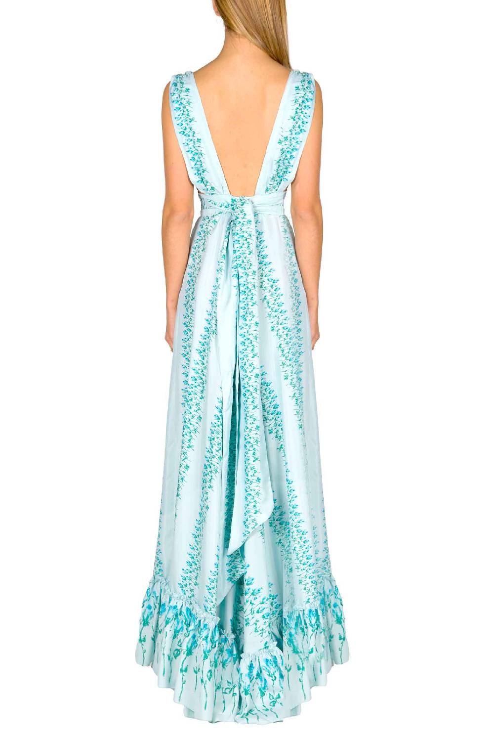 Luisa Beccaria Maxi abito in seta a vita impero a righe fiorite Shopping Online