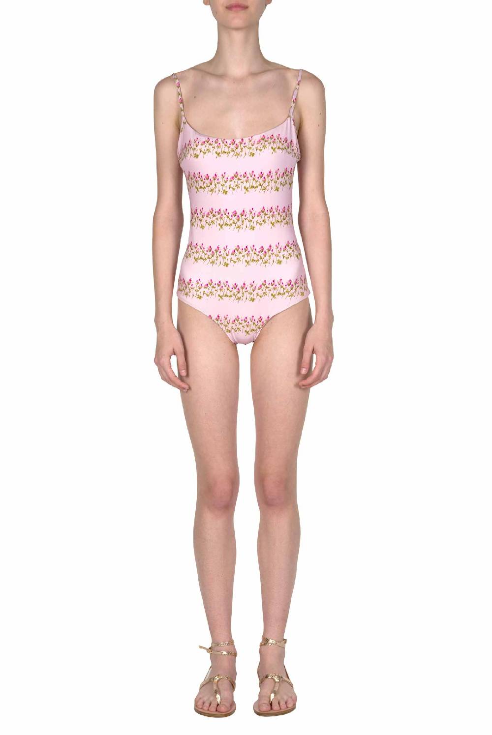 Luisa Beccaria Costume intero a righe fiorite rosa Sottocosto