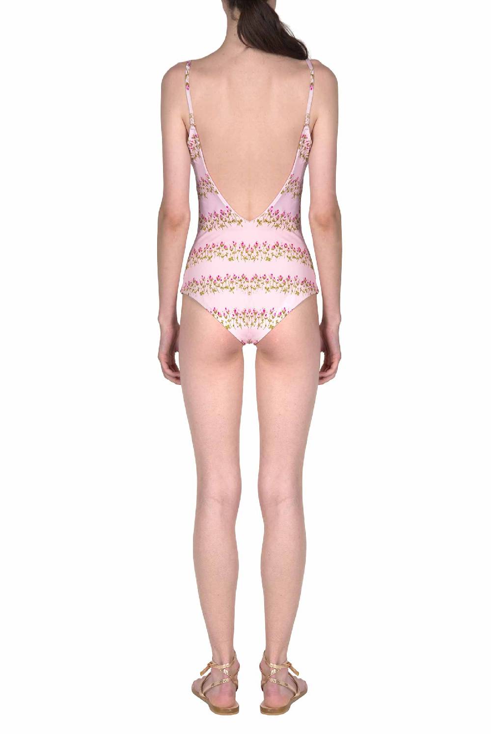 Luisa Beccaria Costume intero a righe fiorite rosa Sottocosto