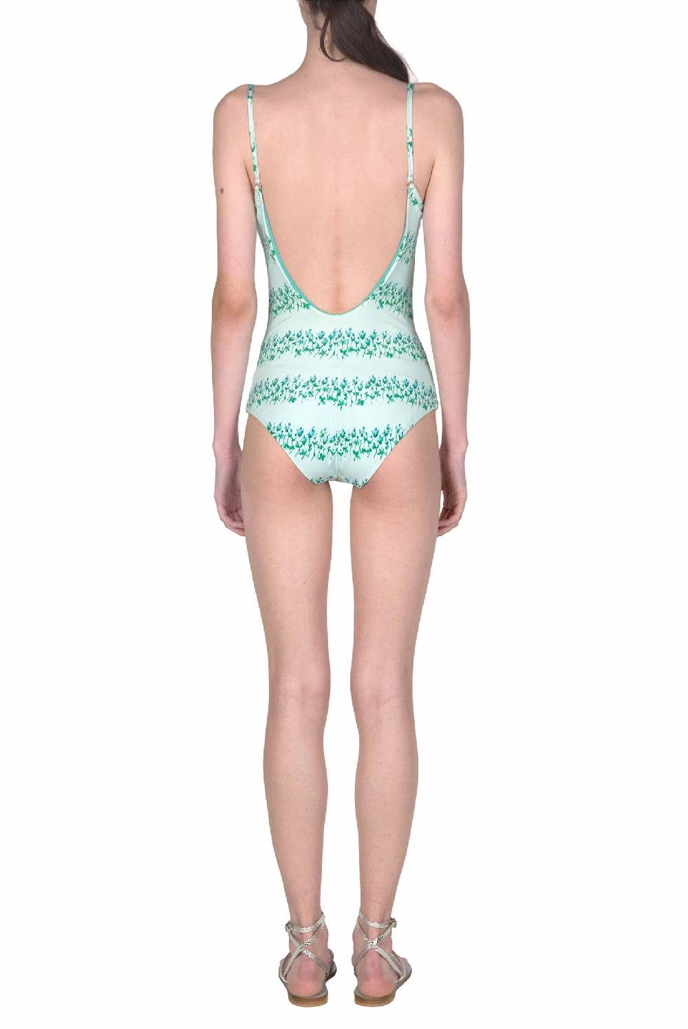 Luisa Beccaria Costume Intero Blu Righe Fiorite Presa