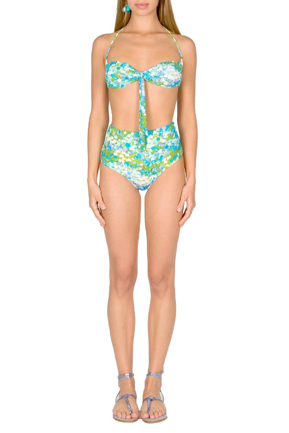 Luisa Beccaria Bikini Fascia E Slip A Vita Alta Turchese Monet Sconto