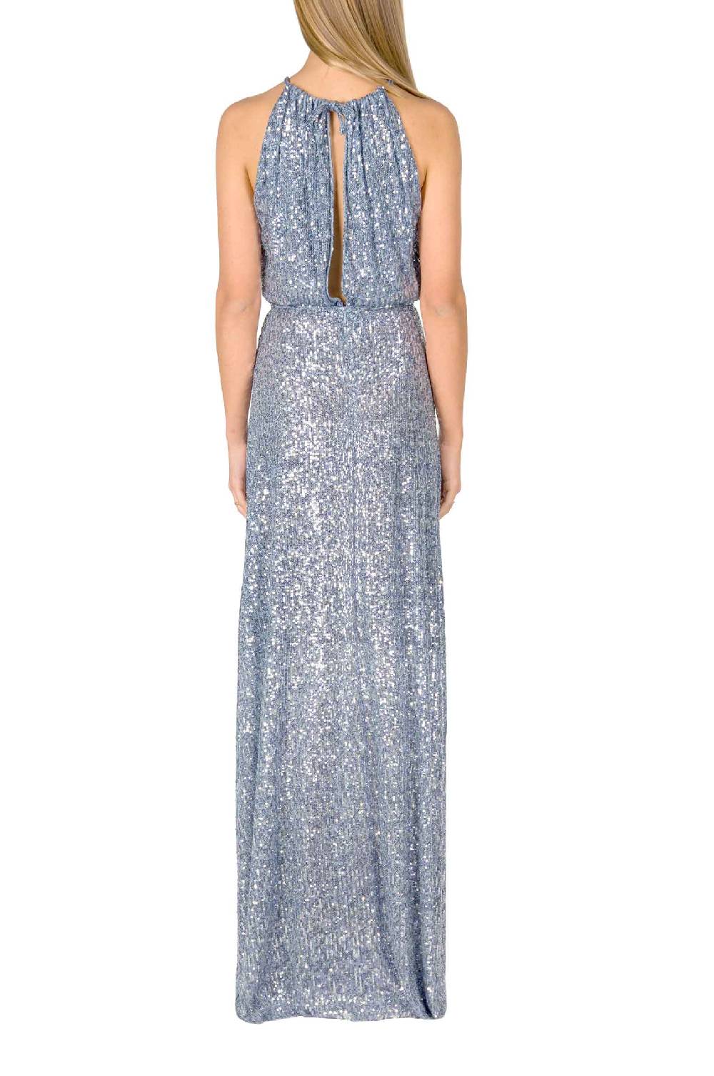 Luisa Beccaria Abito blu con paillettes a fessura alta Outlet