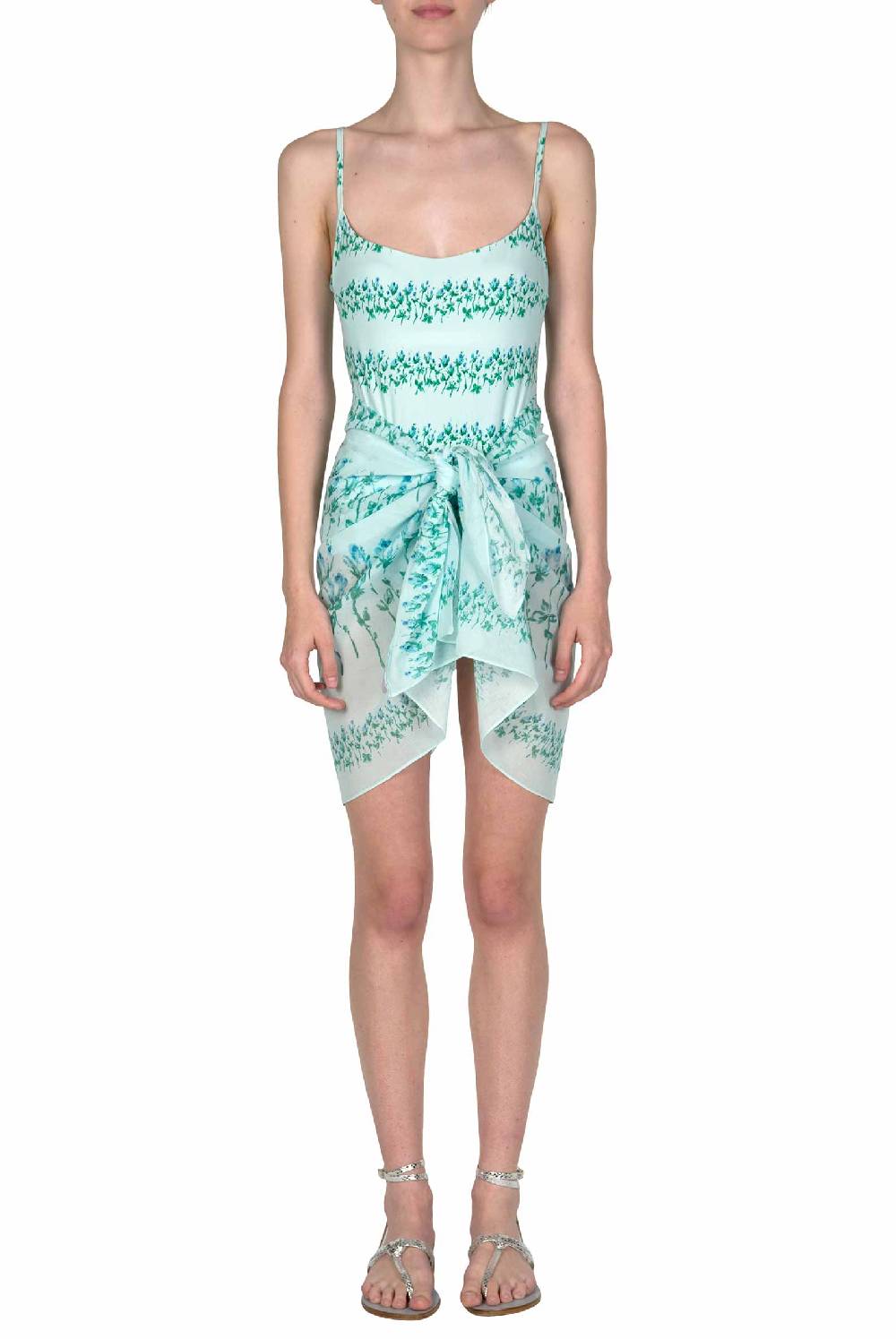 Luisa Beccaria Pareo corto a righe fiorite blu Offerte