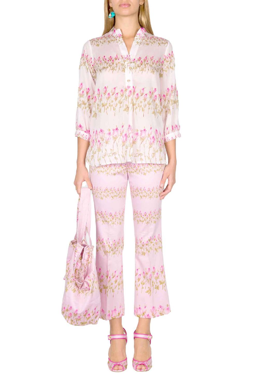 Luisa Beccaria Camicia rosa a righe fiorite Moda