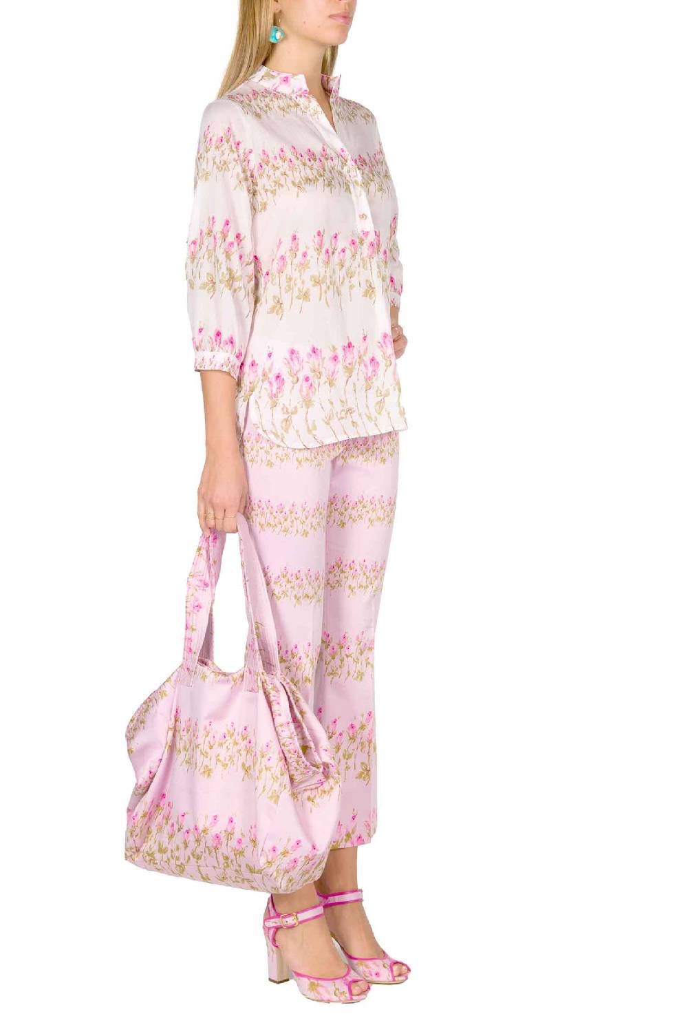 Luisa Beccaria Camicia rosa a righe fiorite Moda