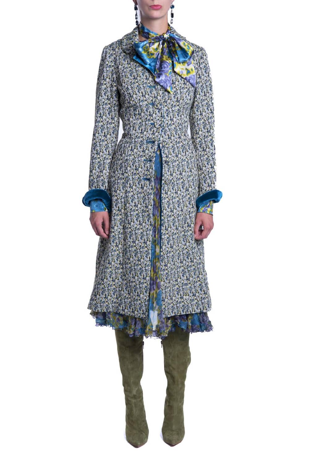 Luisa Beccaria Cappotto in micro jacquard floreale Italy