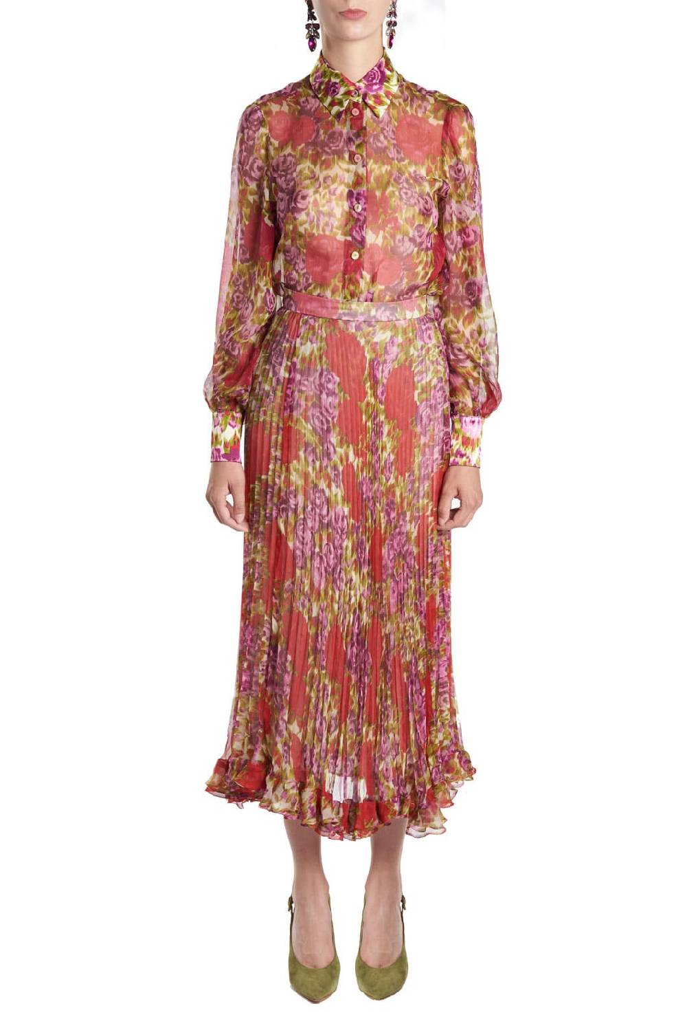 Luisa Beccaria Camicetta in chiffon di seta floreale Nuovo
