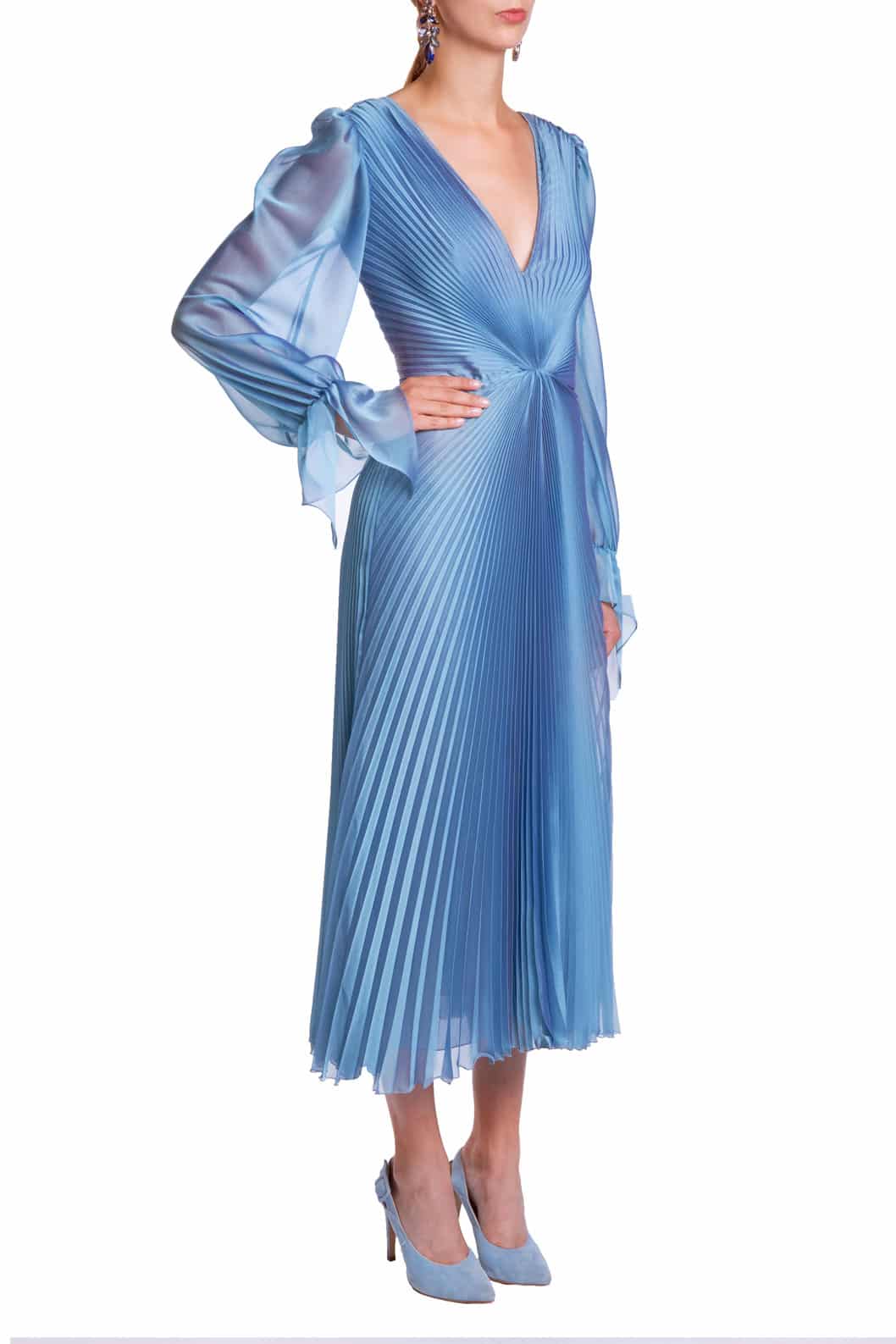 Luisa Beccaria Abito longuette iridescente in chiffon plissettato Spedizione Gratuita