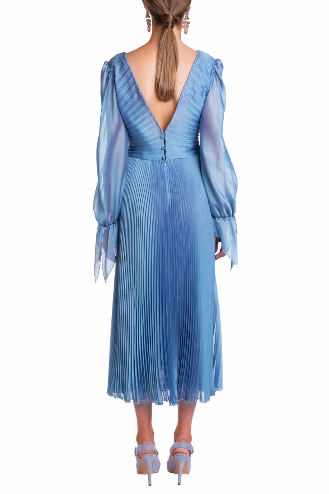 Luisa Beccaria Abito longuette iridescente in chiffon plissettato Spedizione Gratuita