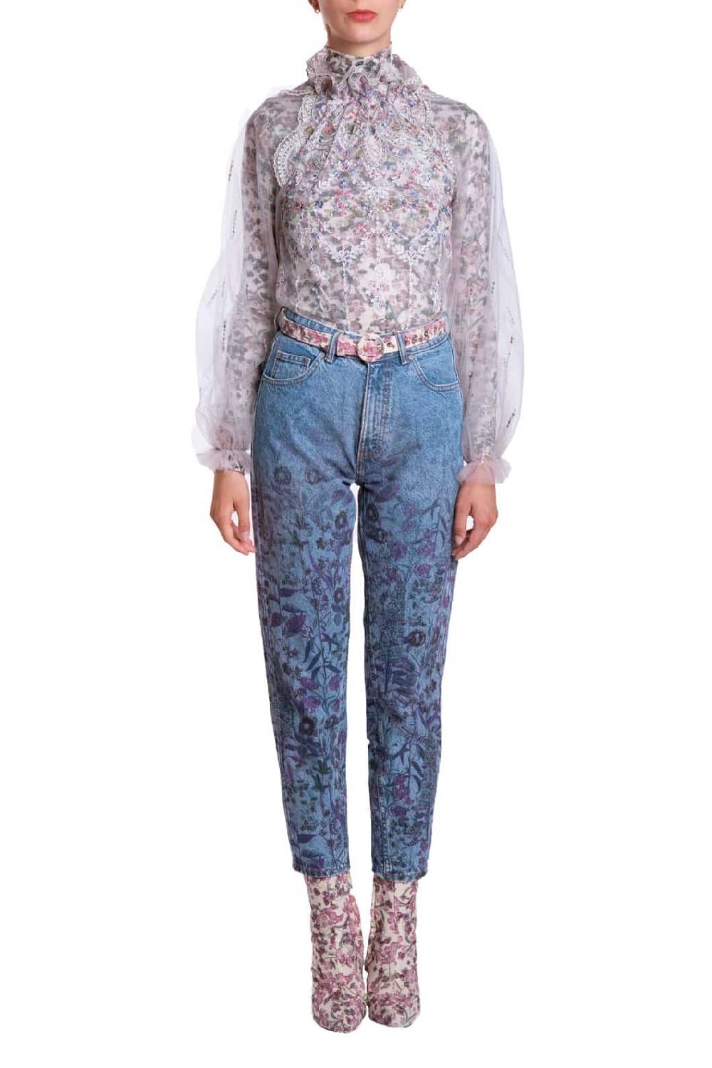 Luisa Beccaria Blusa a collo alto ricamata in tulle Prezzo Ridotto