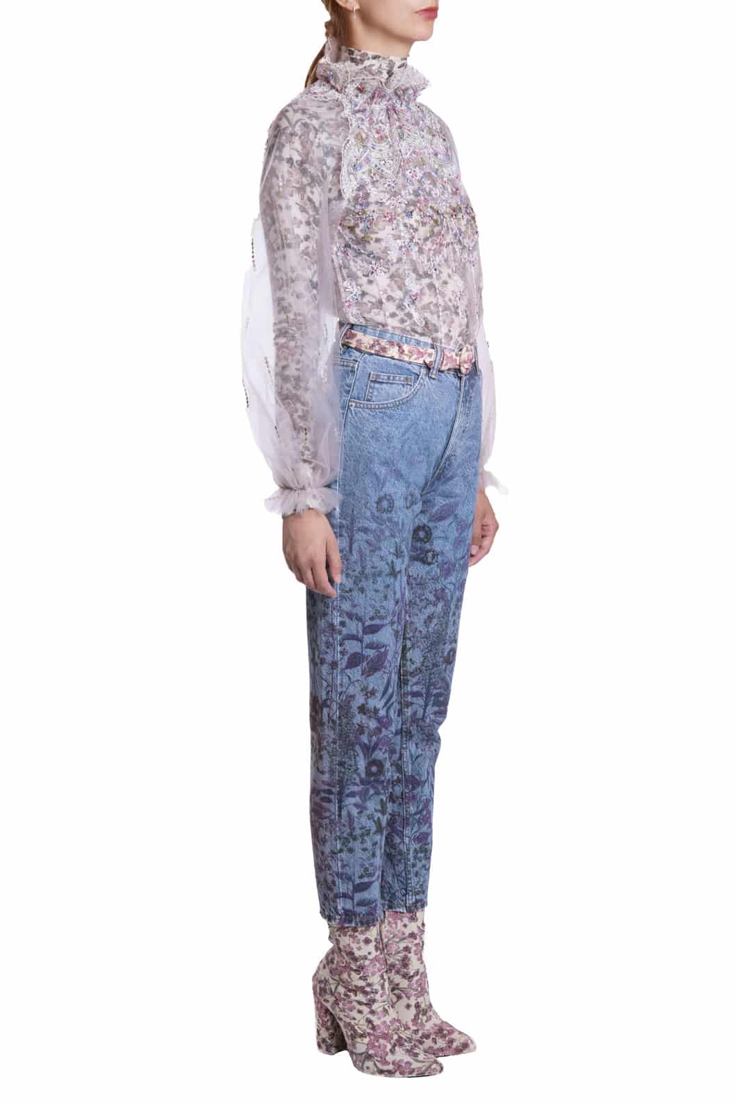 Luisa Beccaria Blusa a collo alto ricamata in tulle Prezzo Ridotto