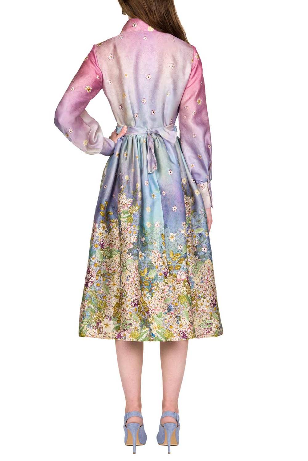 Luisa Beccaria Abito con fiocco in organza di seta con stampa floreale In Vendita