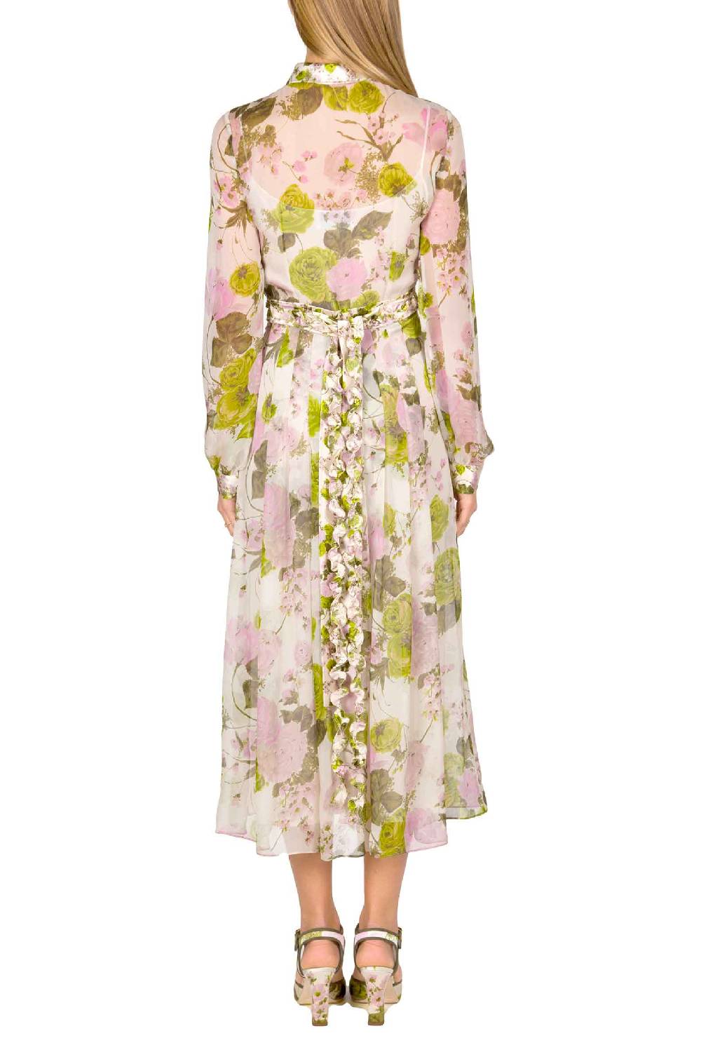 Luisa Beccaria Abito midi in chiffon stampato con rose in fiore Saldi Di Fabbrica